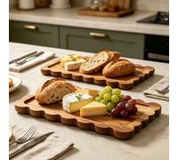 1 pièce Plateau de service et plat ondulé en bois d'acacia, plat en bois d'acacia de 14 x 5,5 pouces, convient pour les charcuteries, les aliments ou les desserts, le pain, le fromage, les fruits, le