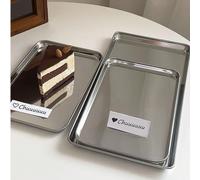 1 pièce Plateau en acier inoxydable, plateau rectangulaire pour snacks, hamburgers, cocktails, gâteaux, desserts pour café, coin café, fête de jardin petit,Petit + Grand,grandUnicoloreAcier inoxydable