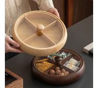 1 pièce Plateau en bois avec couvercle anti-poussière, plateau de service divisé rond, plateau à dessert de café, plat de rangement, assiette à gâteau et collation, convient pour l'Aïd, la Saint-Valen