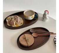 1 pièce Plateau en bois en bois massif de forme elliptique pour les aliments, le pain, le petit-déjeuner, le dessert, les clés et le café, le thé, les collations - Plateau de service pour fête, cuisin