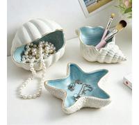 1 pièce Plateau en céramique en forme de conque, étoile de mer et coquillage, bol de rangement rose créatif, petit plateau à accessoires, organisateur de bijoux, boîte de rangement pour bracelets, bou