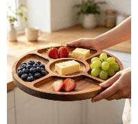 1 pièce Plateau multifonction en bois pour desserts/amuse-gueules - Assiette divisée à 5 compartiments au design créatif, plateau à pizza, assiette à salade, plateau à amuse-gueules, assiette à desser