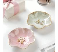1 pièce Plateau organisateur de bijoux en céramique élégant en forme de feuille de lotus pour boucles d'oreilles, bagues, bijoux, clés, petits accessoires, plateau à bibelots en céramique, décoratif,