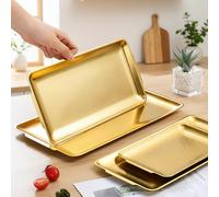 1 pièce Plateau rectangulaire en acier inoxydable de style coréen, assiette de service épaissie, assiette BBQ dorée, assiette plate, assiette carrée, assiette à sushi, assiette BBQ, assiette à aliment