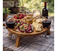 1 pièce Plateau rond multifonctionnel en bois massif pliable de 30 cm, parfait pour les activités de plein air, pique-nique, camping, plage, barbecue et fête - comprend une table à collations, léger e