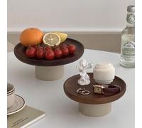 1 pièce Plateau sur pied vintage en bois d'acacia et poterie, assiette à fruits, organisateur de parfum et de cosmétiques, plateau de rangement en bois, plateau d'exposition de bijoux, plateau d'entré