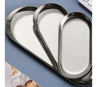 1 pièce Plateaux à collations en acier inoxydable, plateau de pain oval, antidérapant, plateau de service multifonctionnel pour usage domestique (or/argent), cuisine, cadeau de Noël L,M,SAcier inoxyda