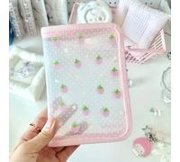 1 pièce Pochette zippée transparente avec design d'ailes d'ange fraise mignon. Sac de rangement imperméable et durable en tissu pour cartes postales, journal intime et petits articles. Organisateur po