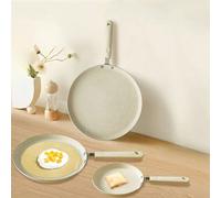 1 pièce Poêle à crêpes en aluminium blanc crème, convient pour le petit-déjeuner, le gaz et la plaque de cuisson à induction, omelette et crêpière L,M,S,Pot taille S + grattoir + pinceau à huile + rât