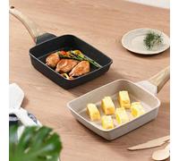 1 pièce Poêle à frire carrée Tamagoyaki, gris foncé/beige, antiadhésive, convient pour la cuisine à la maison, les restaurants, la cuisson rapide du petit-déjeuner, compatible avec les plaques à induc