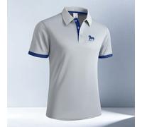 1 pièce Polo d'été pour homme avec col contrasté et imprimé cheval - Soie de glace à séchage rapide et respirant, Top décontracté chic pour le travail et les déplacements L,M,S,XL,XS,XXLgraphique,Lett