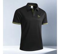 1 pièce Polo d'été pour hommes avec col contrasté et imprimé cheval - Soie de glace séchage rapide respirant, Top décontracté chic pour le travail et les déplacements L,M,S,XL,XS,XXLLettresTissu trico