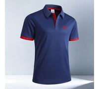 1 pièce Polo d'été pour hommes avec col contrasté et imprimé cheval - Soie glacée séchage rapide respirant, Top décontracté chic pour le travail et les trajets L,M,S,XL,XS,XXLRayéTissu tricoté