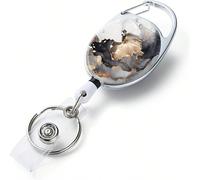 1 pièce Porte-badge enroulable en marbre rose avec porte-carte d'identité rétractable, pince à badge imprimée recto-verso de couleurs, avec porte-clés rétractable et pince de ceinture (noir et blanc),