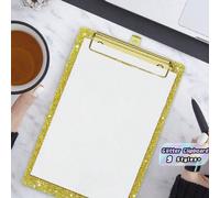 1 pièce Porte-bloc en acrylique pailleté de taille standard A5 4x6 pouces avec clips dorés, porte-bloc pailleté mode mignon avec confettis pour femmes, fournitures de bureau, de salle de co