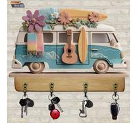1 pièce Porte-clés multifonctionnel en bois imprimé 2D avec 4 crochets en métal, décoration murale thème voyage et aventure pour la maison, le porche, la chambre, la villa, convient pour toutes les sa