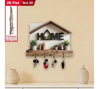 1 pièce Porte-clés plat 2D thème MAISON, Porte-clés en bois multifonction avec 4 crochets en métal, décoration murale, entrée, chambre, cuisine, villa, décoration saisonnière de la maison Taille Uniqu