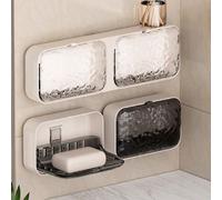 1 pièce Porte-savon mural à double couche en plastique, boîte de rangement pour salle de bain sans perçage avec motif de glace, convient pour le savon, le savon en barre, le gel douche et autres artic