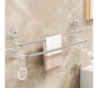 1 pièce Porte-serviettes de salle de bain sans perçage avec crochets, double barre de rangement pour serviettes et pantoufles à ventouse. Porte-serviettes mural à ventouse, organisateur multifonction