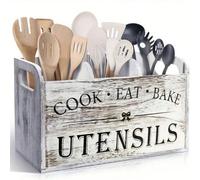 1 pièce Porte-ustensiles de cuisine en bois rustique | Matériau en bois | Boîte de rangement à 3 compartiments, organisateur pour plan de travail et mural | Accessoires de cuisine pour les outils de c