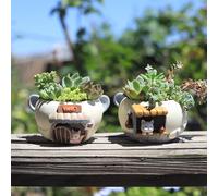 1 pièce Pot à fleurs en résine créatif, de forme de mignon animal de compagnie de bande dessinée, mini jardinière pour la décoration de bureau et de balcon M,SABS