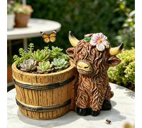 1 pièce Pot de fleurs en résine mignon de vache des Highlands, Pot à plantes succulentes créatif en forme de yak, Design de tonneau vintage convenant pour la décoration intérieure de bureau, balcon, j