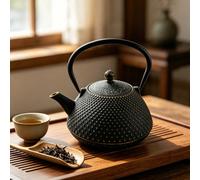 1 pièce Pot de santé en fonte texturé fait main, théière en fonte de style japonais avec texture de grain, un pot en fer convenant à la fois pour les tapis de thé extérieurs et les salles de thé intér