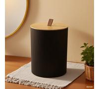 1 pièce Poubelle de grande capacité avec couvercle en bambou, design rayé simple, pour la maison, le salon ou la salle de bain noir,Blanc,grisABS