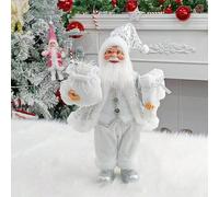 1 pièce Poupée Père Noël assis fait main de 14 pouces, tenue blanche et argentée, avec sac cadeau et cadeau, idéal pour le bureau à domicile, la décoration de fête de Noël, la décoration de maison de 