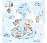 1 pièce Présentoir à Cupcakes Rond en Carton à 3 Niveaux, Motif Ours Bleu, Décoration pour Fête de Révélation du Sexe, Parfait pour Anniversaire, Baby Shower, Fournitures de Fête de Révélation du Sexe