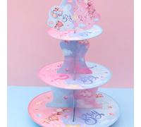 1 pièce Présentoir à gâteau sur 3 étages rose et bleu avec ours, pour révélation du sexe, décorations de fête, support en carton pour cupcakes, tour à cupcakes pour fournitures de fête, décoration de 