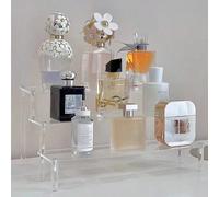 1 pièce Présentoir acrylique trapézoïdal à 3 niveaux, étagère de rangement et d'exposition pour la maison pour les bijoux, les cosmétiques, les gâteaux, les parfums 1 mini boîte de rangement transpare