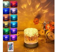 1 pièce Projecteur à ondulation d'eau, veilleuse de projection, lampe de chambre, alimentée par USB, 3 couleurs/16 modes d'éclairage, design de lumière rotative dynamique, matériau en cristal acryliqu