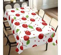 1 pièce Rafraîchissement de table de salle à manger d'été ! Nappe avec imprimé cerises rouges sur fond blanc avec des accents de feuilles vertes, en matériau polyester, convient pour les rassemblement