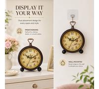 1 pièce Réveil analogique vintage silencieux, horloge de bureau avec fonction snooze, coque en métal sans tic-tac, à piles, 1 pile AA requise non incluse, décoration pour chambre, table de chevet, sal