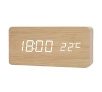 1 pièce Réveil en bois intelligent, horloge de chevet, décoration électronique pour la maison, fonction de répétition, alarme du matin, horloge de table de chevet, réveil numérique à commande vocale, 