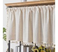 1 Pièce Rideau Beige En Tissu Uni De Style Japonais Avec Conception De Motif Carré Et Garniture De Dentelle À Pompon, Pour Séparer Les Fenêtres Et Les Portes Décorative De Salon Et De Chambre À Couche