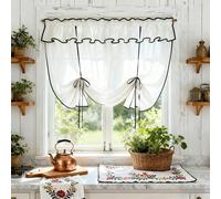 1 pièce Rideau blanc français à nouer pour petite fenêtre, voilage romain transparent et relevable, filtrant la lumière, rideau court de demi-fenêtre réglable en ballon, rideau voile court de café pou