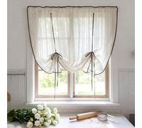 1 pièce Rideau court transparent beige rayé à nouer pour fenêtre, rideau de café à ballons ajustables pour filtrage de la lumière dans la cuisine, avec passant pour tringle à rideaux 52"L x 63"L (132 