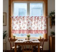 1 pièce Rideau de café à nouer floral rose vintage, valance courte de fenêtre de cuisine à bord volanté à carreaux rouges, rideau mi-hauteur rustique de style ferme pour la décoration de la salle à ma