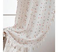 1 pièce Rideau de chambre beige brodé, style bohème romantique minimaliste. Décoration de maison avec design de broderie et de franges fait main. Convient pour la chambre, la cuisine, la salle à mange