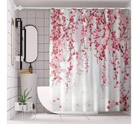 1 pièce Rideau de douche en polyester à imprimé floral Sakura, sans blocage de la lumière, lavable en machine, avec crochets, décoration de salle de bain pour toutes les saisons, accessoires de salle 