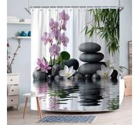 1 pièce Rideau de douche imprimé avec fleur de pierre et encre zen, décoration de rideau de douche élégante de haute qualité, décoration de maison, décoration de salle de bain, accessoires de salle de