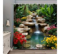 1 pièce Rideau de douche vibrant avec cascade de jardin et fleurs colorées, en tissu de polyester non occultant avec crochets, pour fenêtres, murs, baignoire et salle de bain. Décoration de salle de b