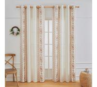 1 pièce Rideau de fenêtre épaissi en lin avec motif de losange brodé et découpes, style bohème. Rideau à motif de losange brodé, lavable en machine. Convient pour le salon, la chambre à coucher, le bu