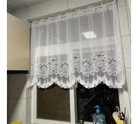 1 pièce Rideau de fenêtre petit minimaliste blanc à fleurs en dentelle avec passants, panneau de rideau voile transparent, rideau de café, séparateur de pièce, décoration de fête, tissu transparent 13