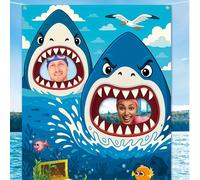 1 pièce Rideau de porte plat 2D, toile de fond photo, décoration de fête thème requin, pour fête d'anniversaire thème requin, décoration de photographie monde sous-marin, décoration thème hawaïen tiki