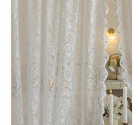 1 pièce Rideau en dentelle transparente à motif floral, style jardin, lavable en machine, motif floral, léger, saisonnier, convient pour la chambre à coucher et le salon, sans cordon, semi-transparent