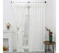 1 pièce Rideau en velours semi-transparent avec bord à volants, rideau semi-occultant de luxe nordique de couleur unie, léger et doux avec bord à volants, convient pour le salon, la chambre à coucher,