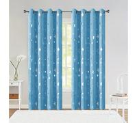 1 pièce Rideau imprimé étoiles et lune, rideau occultant pour chambre à coucher avec œillets, polyester, bleu ciel 100*200,150*200,85*90,150*250,132*160,100*130,132*183,132*213,132*274,132*244,100*130